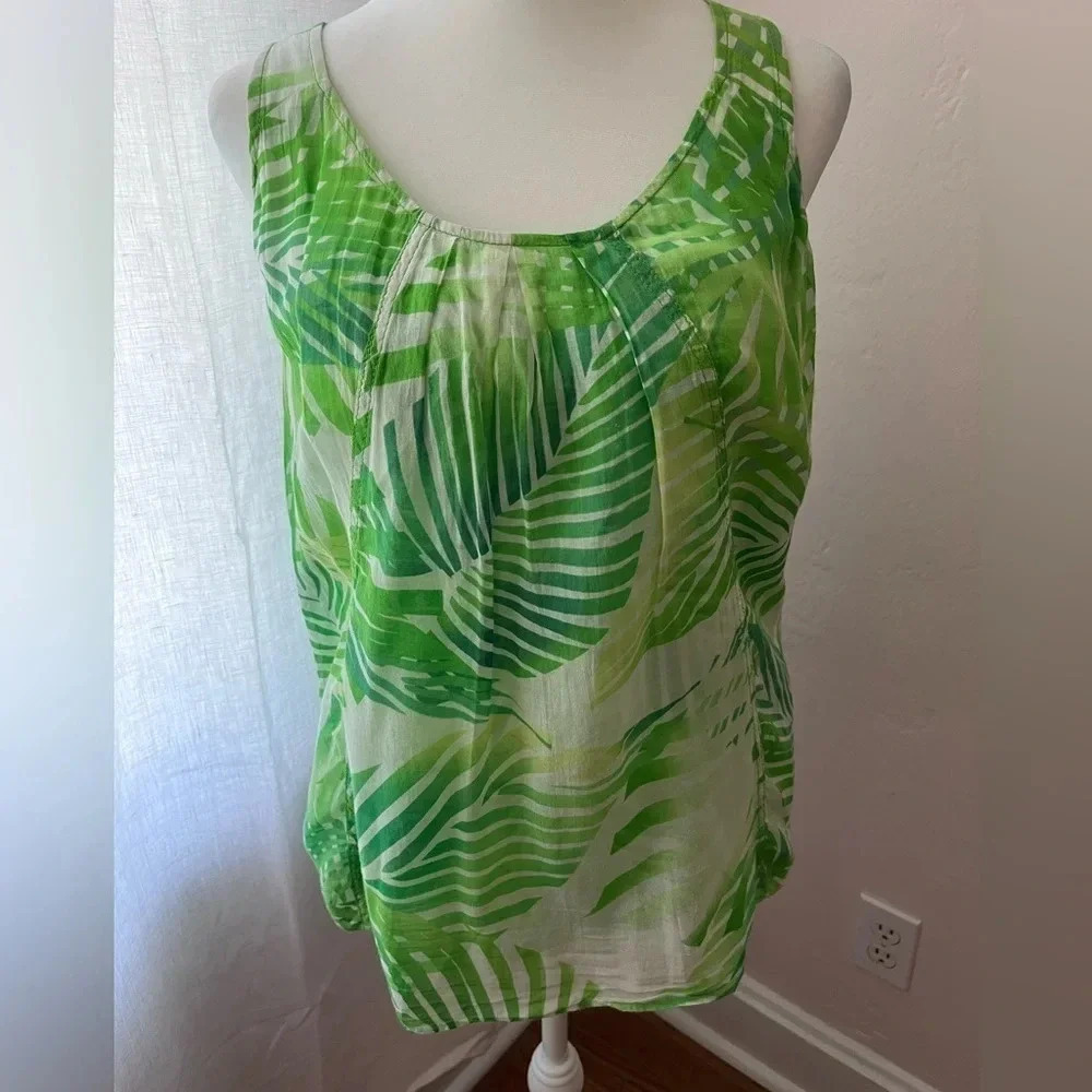 Diane Von Furstenberg Green Palm Leaf Print Tank Top Women Size 4
